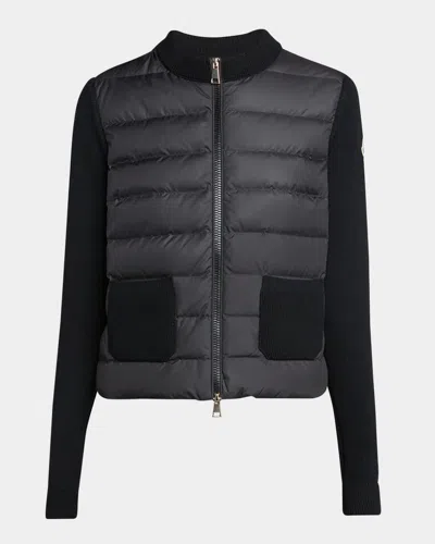 Moncler Wool And Quilted Shell Down Cardigan In Black