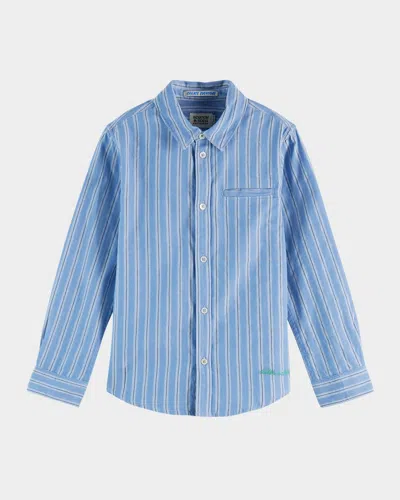 Scotch & Soda Boy's Yarn-dyed Stripe Button-front Shirt In Blue