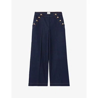 Claudie Pierlot Womens Brut Denim Button-embellished Wide-leg Mid-rise Jeans In Multi