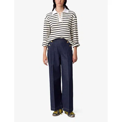 Claudie Pierlot Womens Brut Denim Button-embellished Wide-leg Mid-rise Jeans In Multi