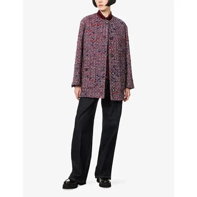 Gucci Multicolor Crewneck Jacket With Gg Logo On The Buttons In Wool Blend Woman In Pink