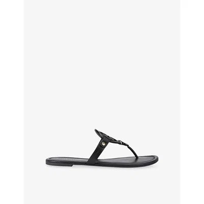 Tory Burch Leather Sandals With Logo On The Front In Black
