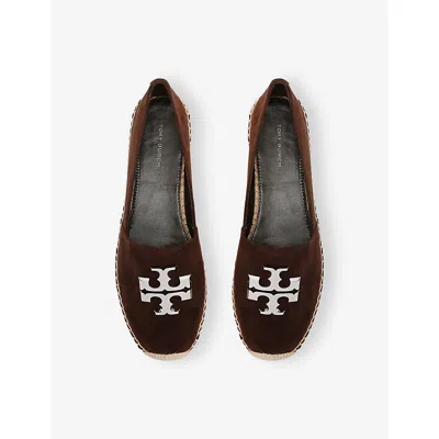 Tory Burch Round Toe Suede Espadrilles With Espadrille Sole In Brown