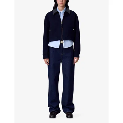 Claudie Pierlot Womens Navy Contrast-collar Boxy-fit Wool-blend Jacket In Blue