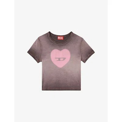 Diesel T-ele T-shirt In Washed Purple Stretch Cotton In Pink