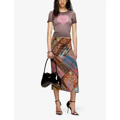 Diesel T-ele T-shirt In Washed Purple Stretch Cotton In Pink