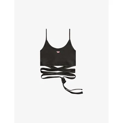 Diesel Womens 02a T-leya-tail Wrap-around Cotton-jersey Top In Black