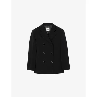 Sandro Womens Black Oversized Double-breasted Stretch-woven Blazer In Black