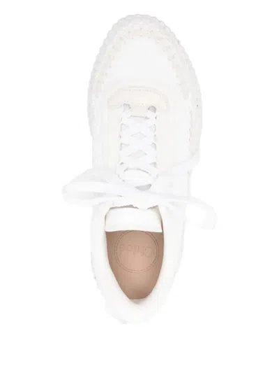 Chloé Nama Embroidered Suede And Recycled Mesh Trainers In White