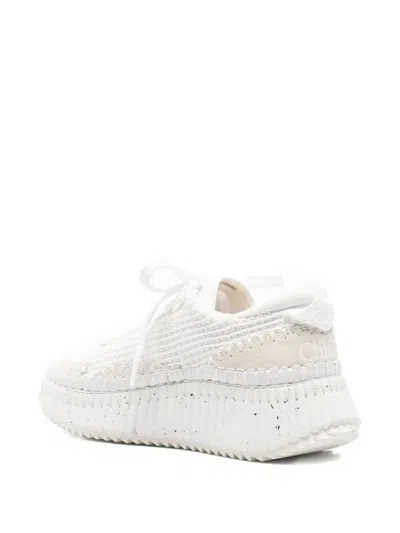 Chloé Nama Embroidered Suede And Recycled Mesh Trainers In White