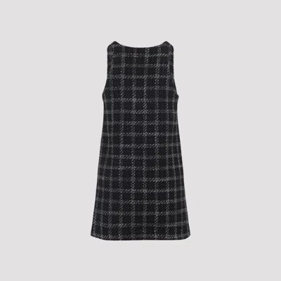 Diesel Mini Dress Checked Pattern Sleeveless V-neckline In Blue