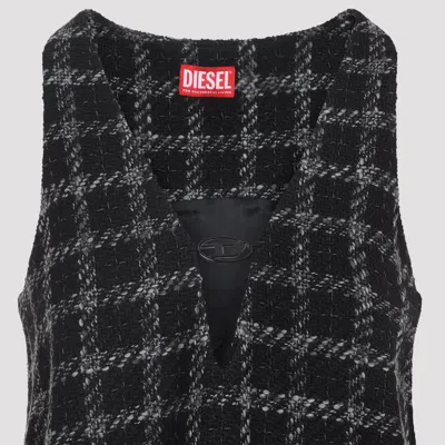 Diesel Mini Dress Checked Pattern Sleeveless V-neckline In Blue