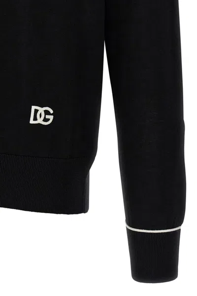 Dolce & Gabbana Logo Crew Neck Sweater With Contrasting Trims In Black