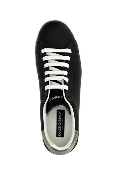 Dolce & Gabbana Portofino Sneakers In Black Leather With Silver Inserts Dolce E Gabbana
