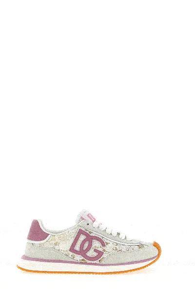 Dolce & Gabbana Dg Cushion Sneakers In Lace And Fabric In Pink