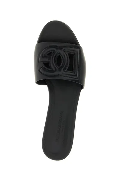 Dolce & Gabbana Dolce&gabbana Women Dg Logo Rubber Beachwear Sliders In Black