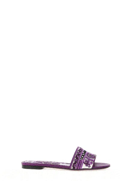 Dolce & Gabbana Dolce&gabbana Women Leather Dg Logo Sandals In Purple