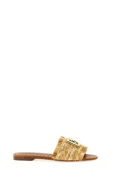 Dolce & Gabbana Rafia Braided Slipper In Neutral