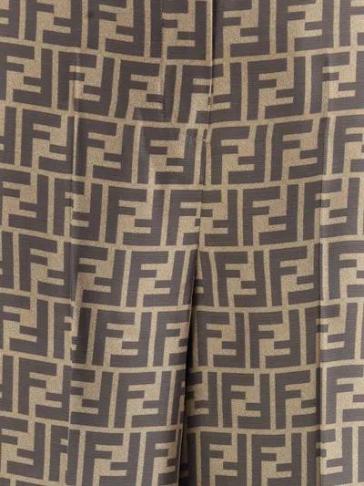 Fendi Women Monogram Pattern Silk Pants In Brown