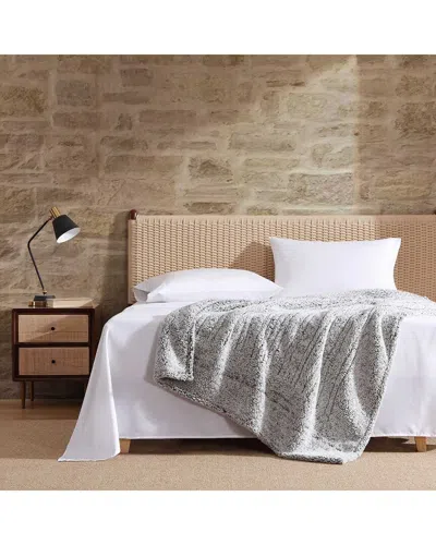 Eddie Bauer Lookout Mountain Solid Tipped Print Sherpa Throw In White