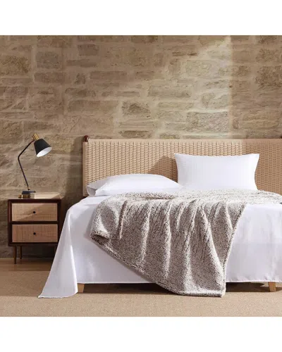 Eddie Bauer Lookout Mountain Solid Tipped Print Sherpa Throw In White