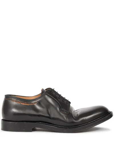 Maison Margiela Round Toe Lace-up Leather Shoes With Flat Sole In Black