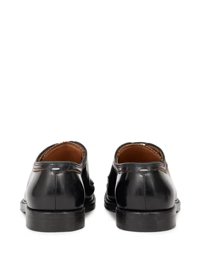 Maison Margiela Round Toe Lace-up Leather Shoes With Flat Sole In Black