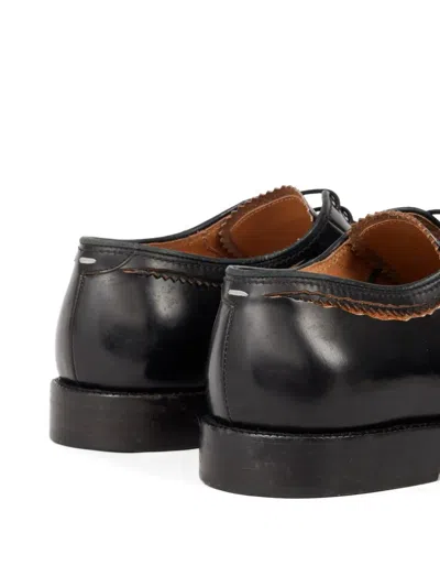 Maison Margiela Round Toe Lace-up Leather Shoes With Flat Sole In Black