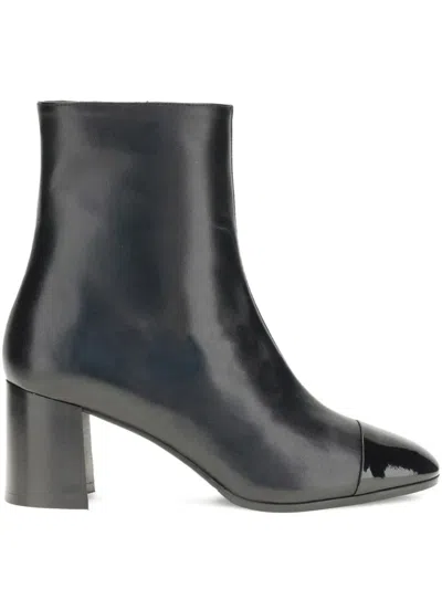 Carel Paris Leather Ankle Boots With Mid Block Heel In Black