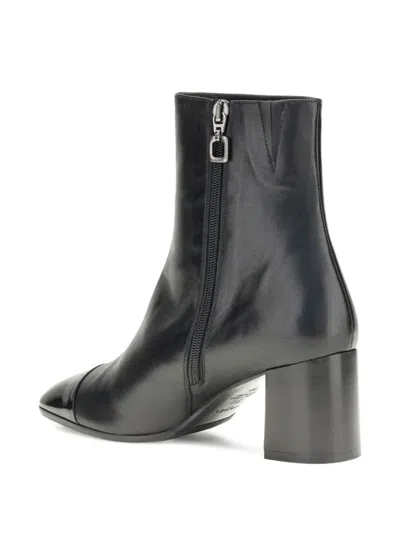 Carel Paris Leather Ankle Boots With Mid Block Heel In Black