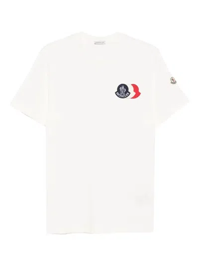 Moncler Ivory Cotton Tricolour Logo T-shirt In White