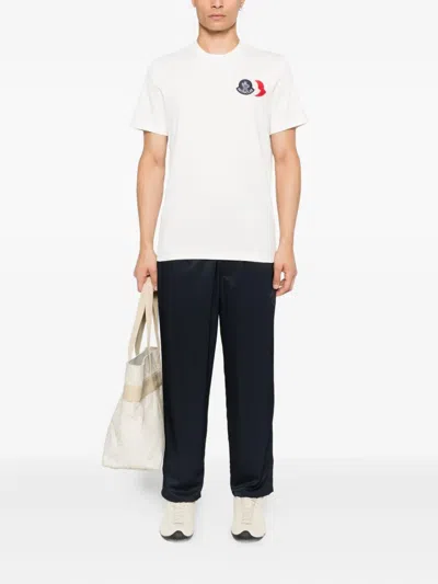 Moncler Ivory Cotton Tricolour Logo T-shirt In White
