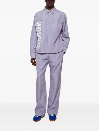 Rhude Stripe-pattern Logo-print Shirt In Blue