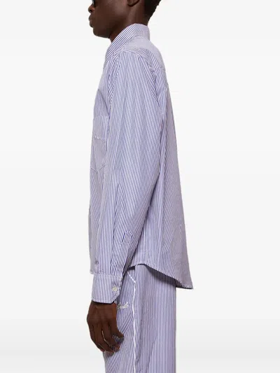 Rhude Stripe-pattern Logo-print Shirt In Blue