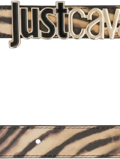 Just Cavalli Jc Patent Leather Belt Printed Leather Belt In Brown