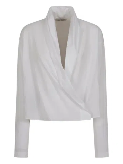 Alberta Ferretti White Cotton Blouse With Wrap Design In White