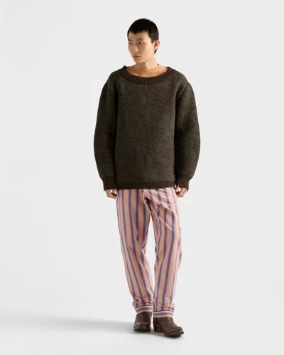 Prada Striped Cotton Pants In Pink