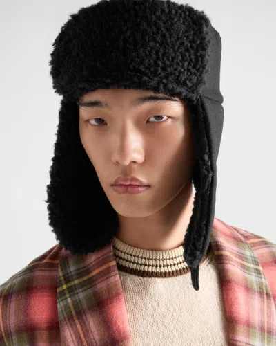 Prada Cloth Trapper Hat In Black