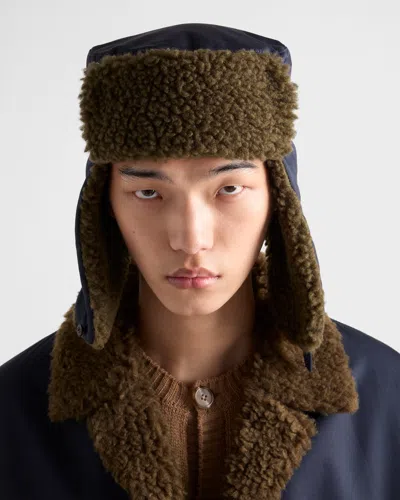 Prada Poplin Trapper Hat With Fleece Lining In Brown