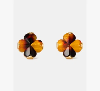 Kate Spade Cubic Zirconia Tortoise Flower Stud Earrings In Brown