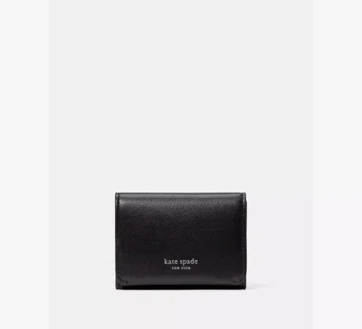 Kate Spade Halo Fine Grain Leather Card Case Trifold Wallet In Black