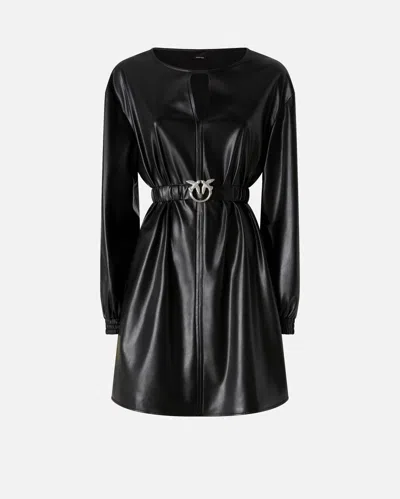 Pinko Short Black Leather-effect Dress In Black