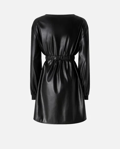 Pinko Short Black Leather-effect Dress In Black