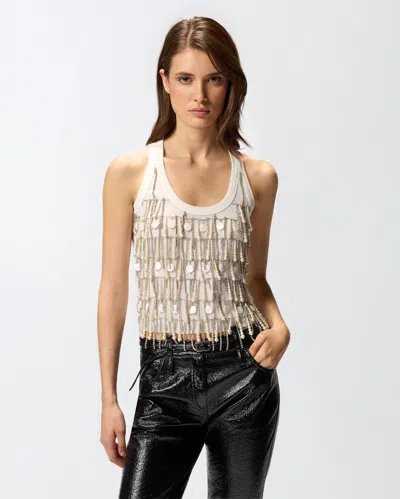 Pinko Top Avec Strass Et Chaînes Bijou In White
