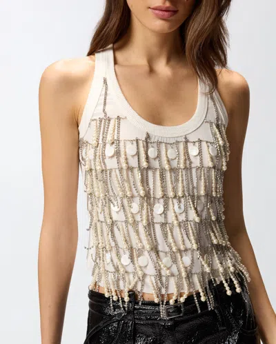 Pinko Top Avec Strass Et Chaînes Bijou In White