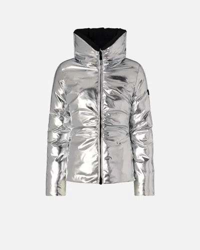 Pinko Short Down Jacket With Mirror Effect In Silver