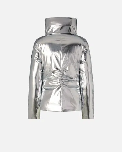 Pinko Short Down Jacket With Mirror Effect In Silver