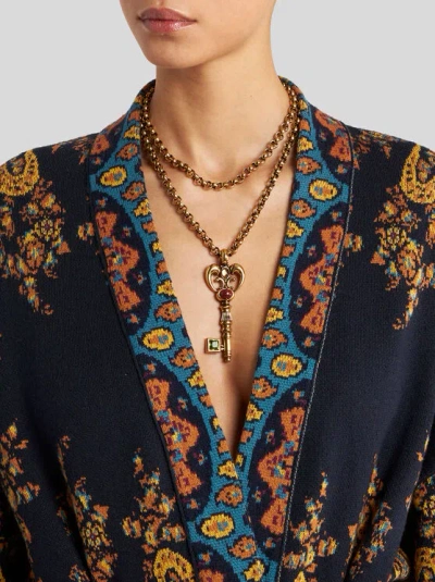 Etro , Jacquard Kesa Robe With Belt, Woman, Navy Blue, Size L In Multi