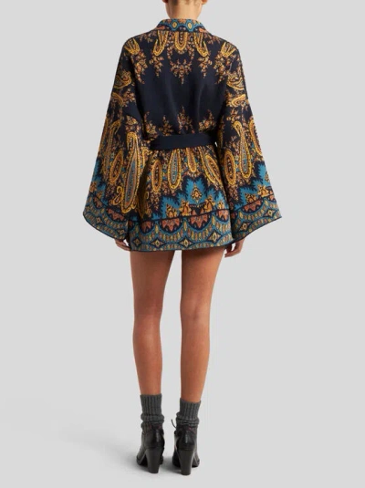 Etro , Jacquard Kesa Robe With Belt, Woman, Navy Blue, Size L In Multi
