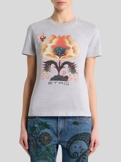 Etro Floral T-shirt In Gray